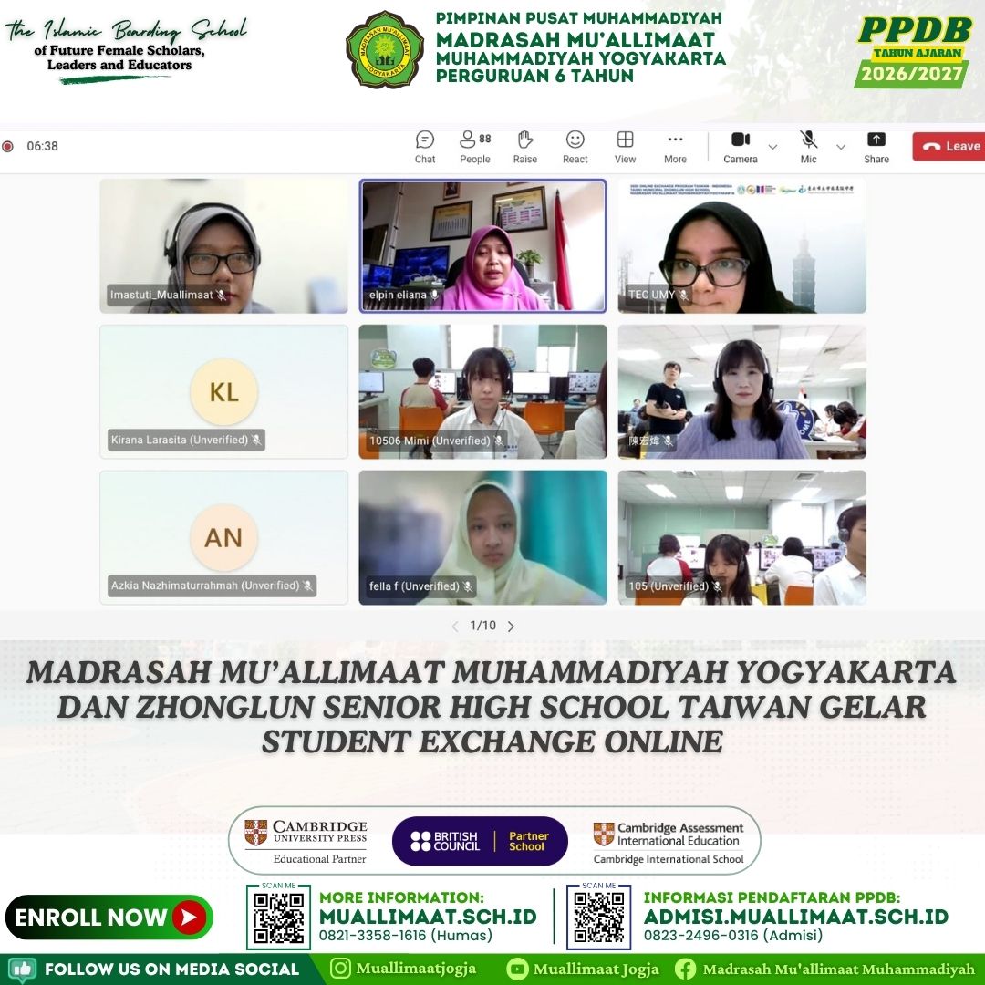 MADRASAH MU’ALLIMAAT MUHAMMADIYAH YOGYAKARTA DAN ZHONGLUN SENIOR HIGH SCHOOL TAIWAN GELAR STUDENT EXCHANGE ONLINE
