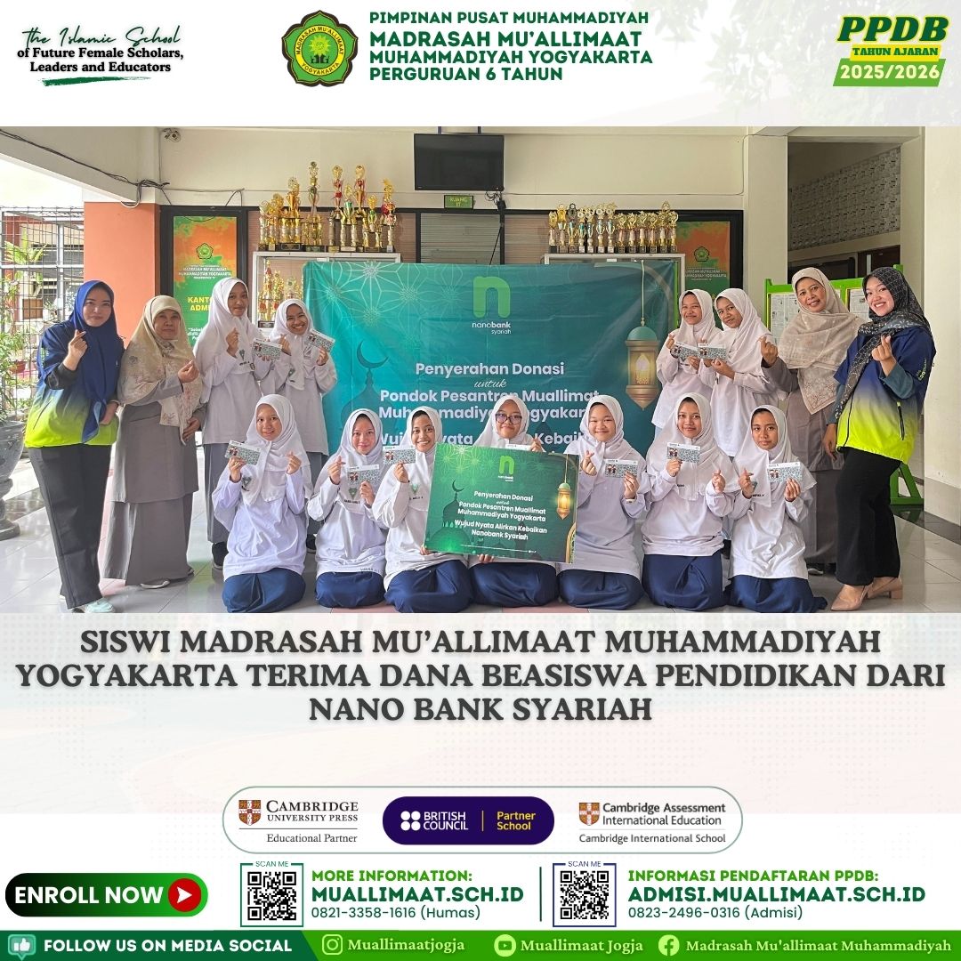 SISWI MADRASAH MU’ALLIMAAT MUHAMMADIYAH YOGYAKARTA TERIMA DANA BEASISWA PENDIDIKAN DARI NANO BANK SYARIAH